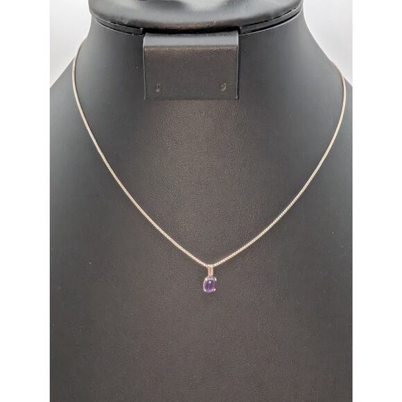 Vintage Sterling Silver Amethyst Cabochon Pendant Box Chain 16" Necklace - Picture 8 of 8